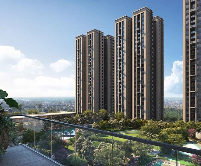 View of the Utpalaa towers and gardens from a residence balcony